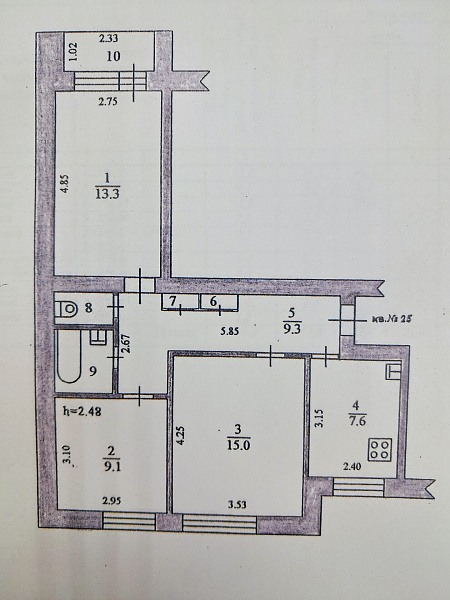 Квартира 3-комн., 60.2 м²
